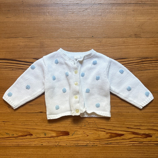 Mullins Square Kids 90s white blue polka dot knit cardigan sweater SIZE 6-12M