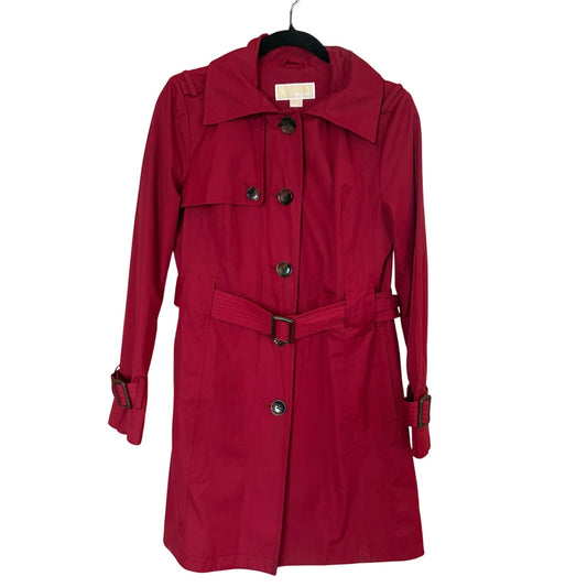 Michael Kors dark red hooded belted womens trench coat SIZE S