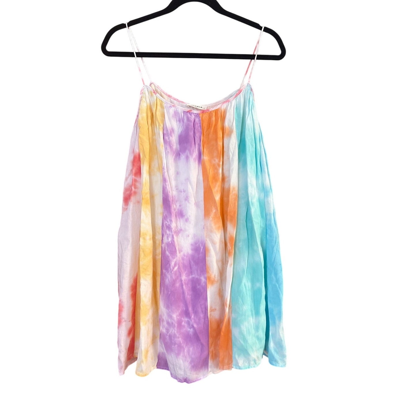 NWT Storia rainbow tie dyed color block spaghetti strap mini dress SIZE M