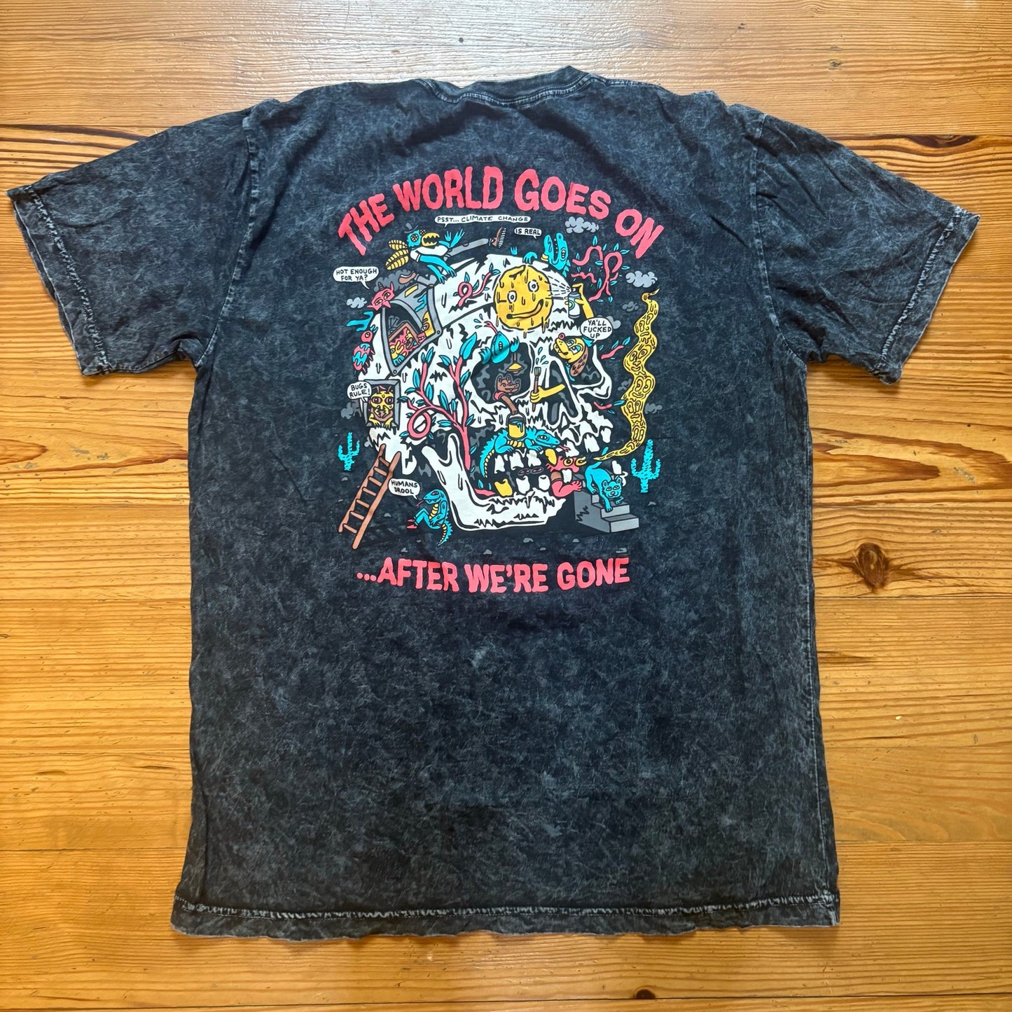 Killer Acid black washed World Goes On short sleeve skull graphic shirt SIZE XL