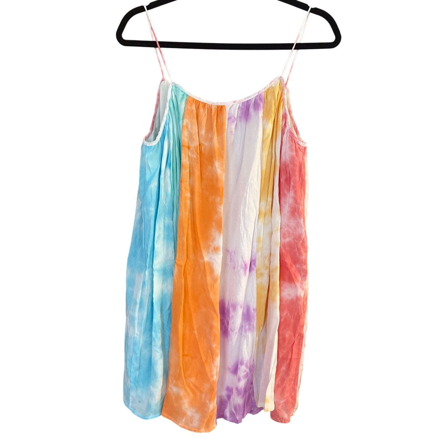 NWT Storia rainbow tie dyed color block spaghetti strap mini dress SIZE M