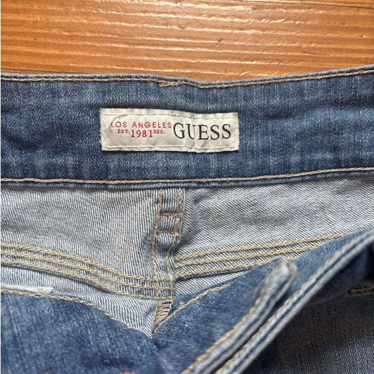 Guess light wash y2k jeweled pocket logo low rise jean shorts SIZE 25