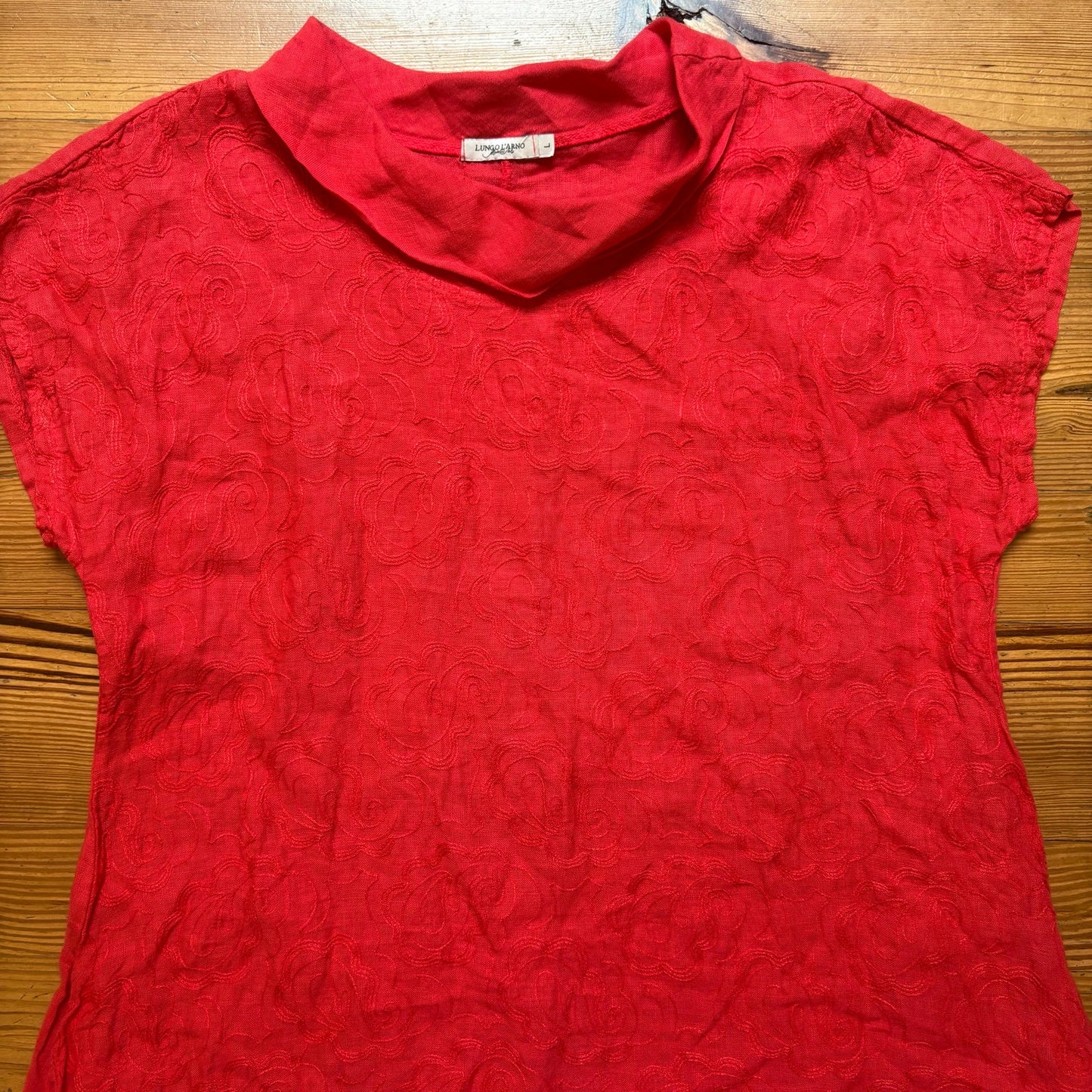 Lungo L'arno red cowl neck linen floral stitching maxi dress SIZE L