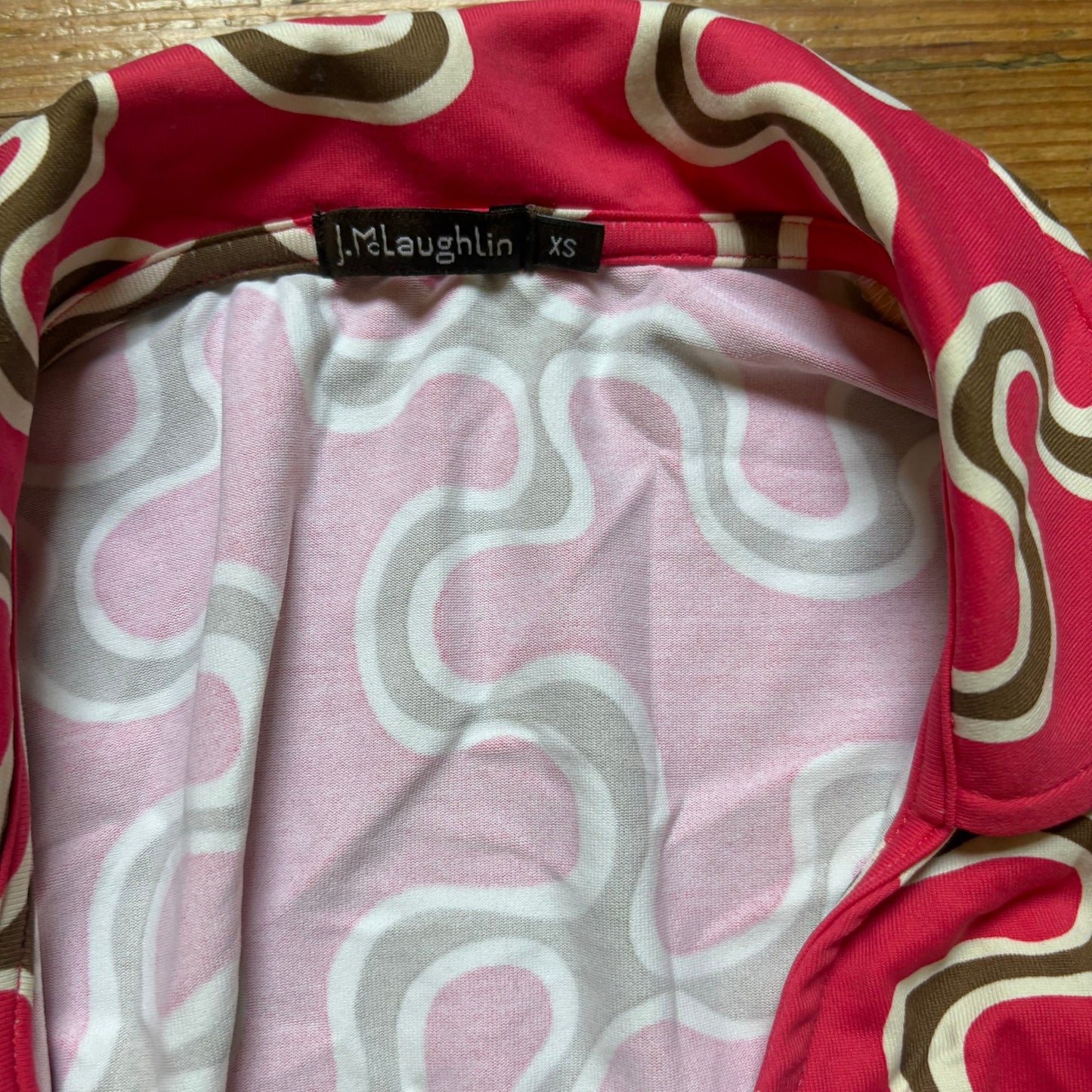 J. McLaughlin pink brown wave collar long sleeve wrap dress SIZE XS
