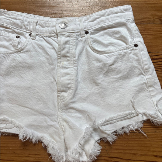 Zara white high rise button fly cut off jean shorts SIZE 6