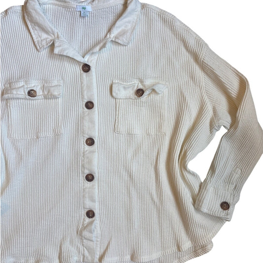 Dip cream waffle knit button down long sleeve shirt SIZE 3X