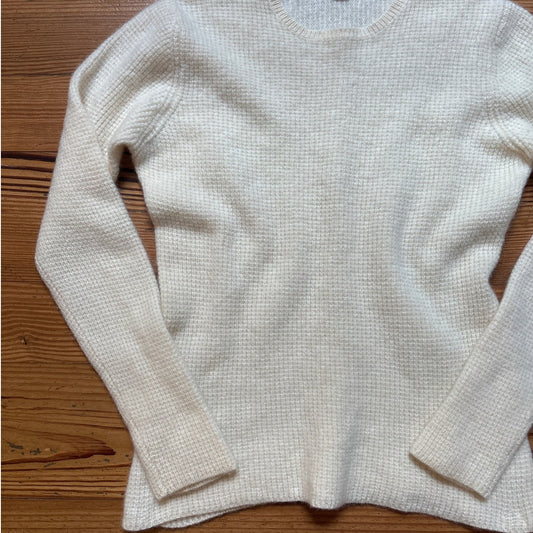 White + Warren ivory cashmere preppy classic knit crew sweater SIZE S