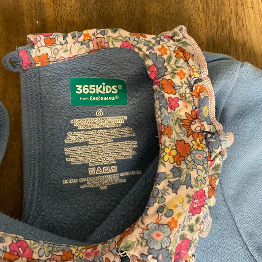 365 Kids blue Love floral collar pullover crew sweatshirt SIZE 6