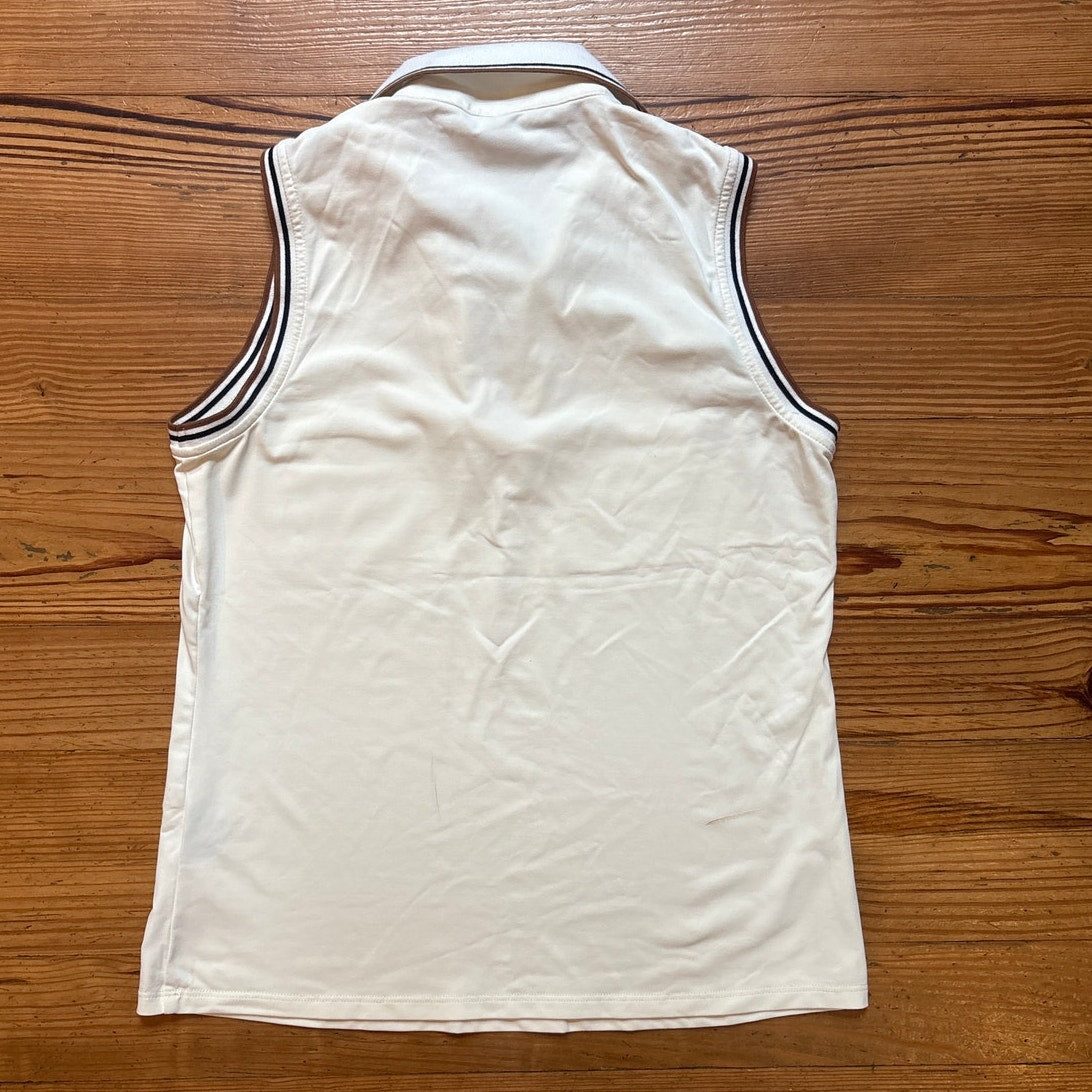 J. McLaughlin ivory brown trim athletic polo womens tank SIZE M