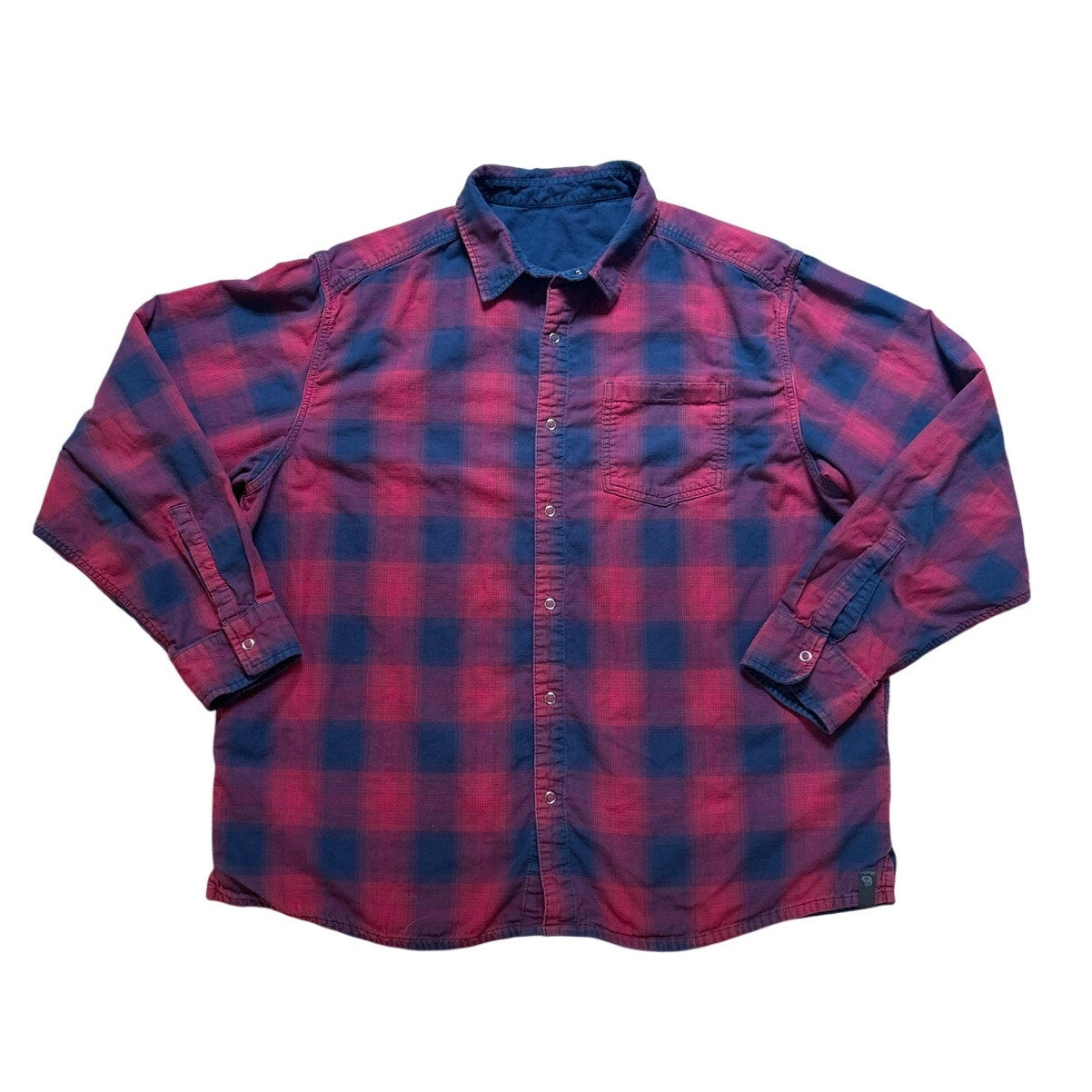 Mountain Hardwear red blue plaid reversible snap up long sleeve shirt SIZE XL