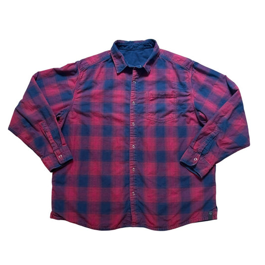 Mountain Hardwear red blue plaid reversible snap up long sleeve shirt SIZE XL