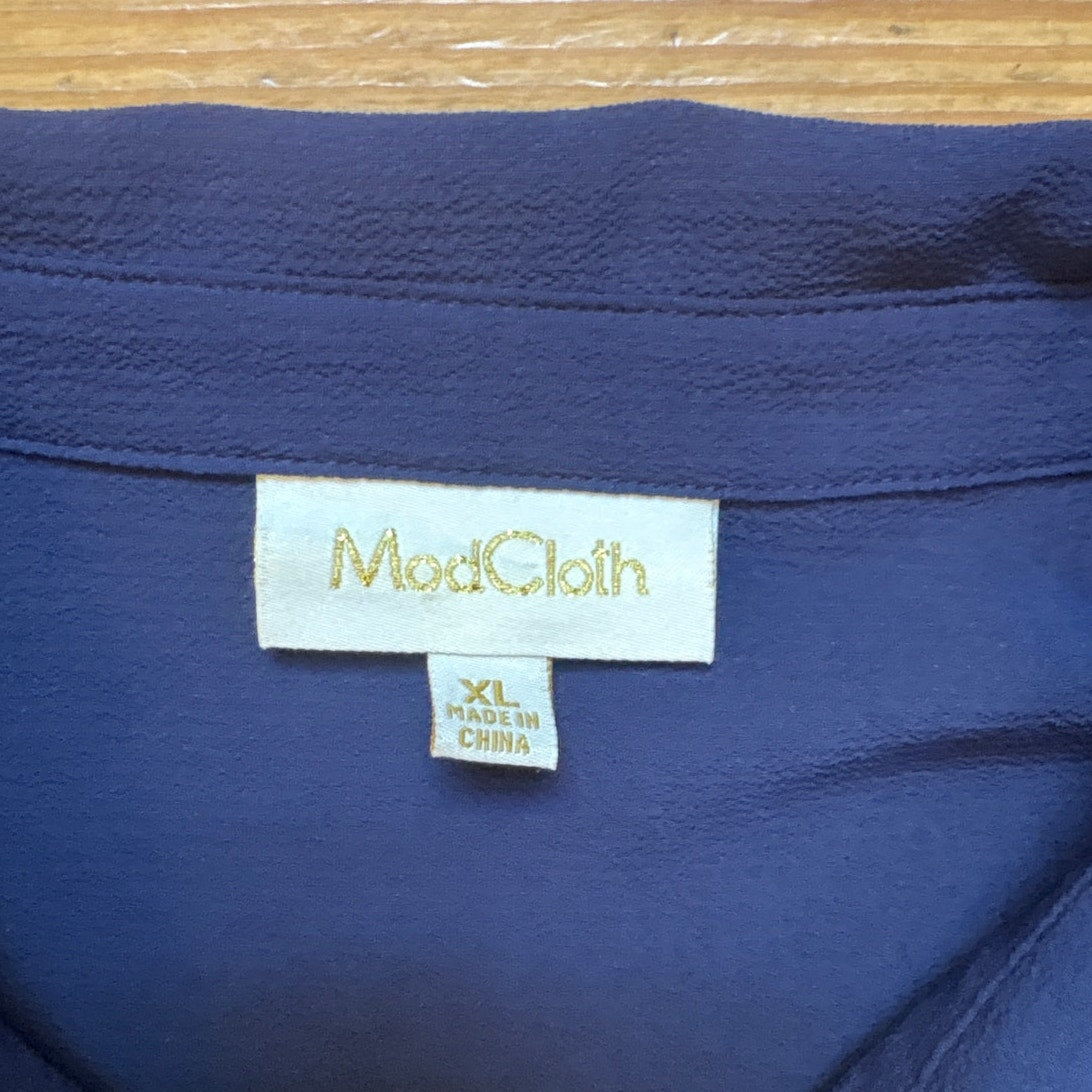 ModCloth dark blue button front flutter cap sleeve sheer accent dress SIZE XL