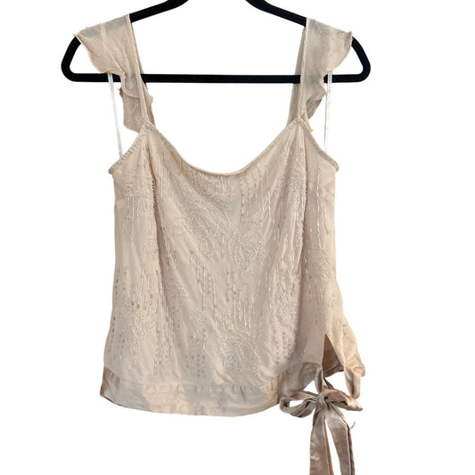 Express 90s ivory beaded silk ruffle sleeveless tie waist blouse SIZE M