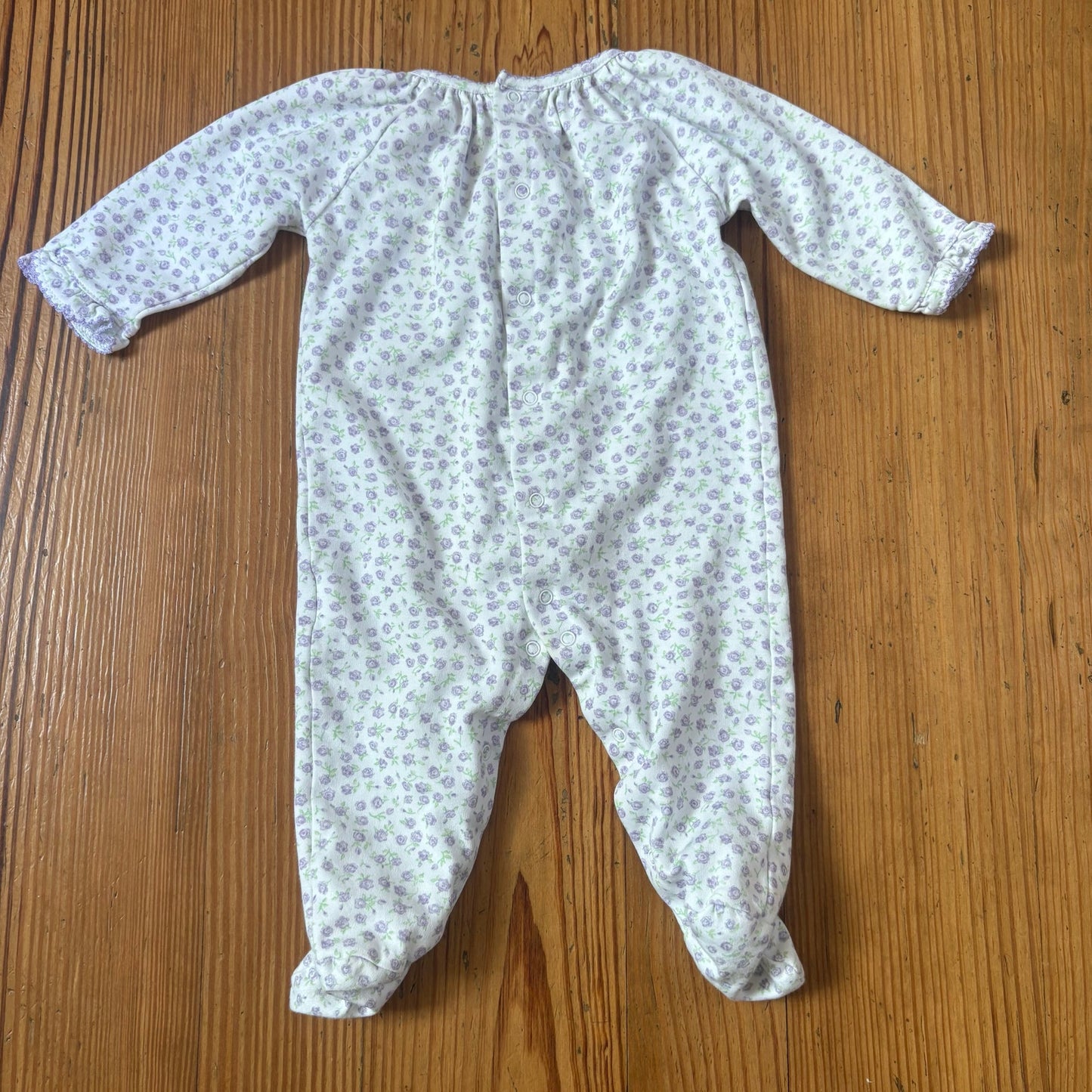 Kissy Kissy white purple floral smocked pima footed bodysuit SIZE 6-9M