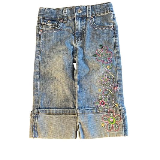 Y2k Arizona Jean cropped cuffed floral embroidered jeweled jeans SIZE 5