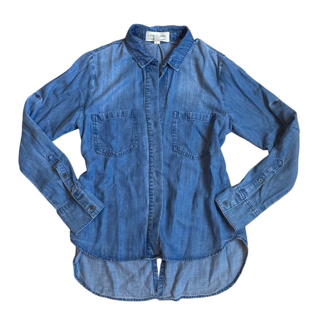 Cloth & Stone denim long sleeve hidden button up blouse SIZE S