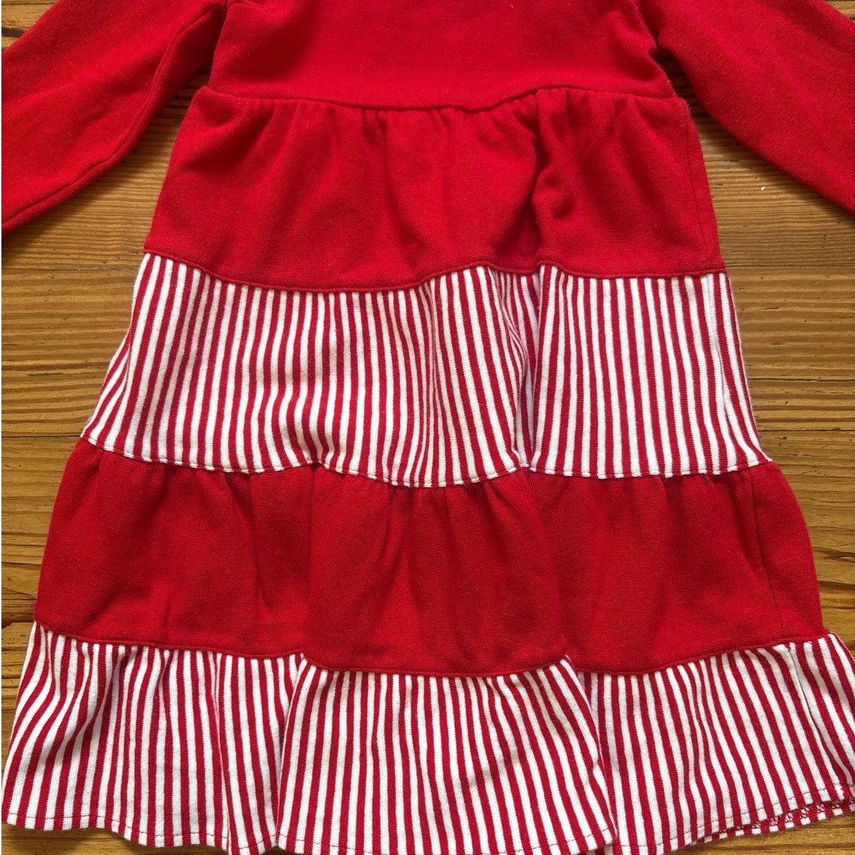 Miley & Kate red white striped Christmas tiered long sleeve dress SIZE 12M