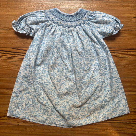 Sweet Dreams blue white toile smocked floral short sleeve dress SIZE 2T