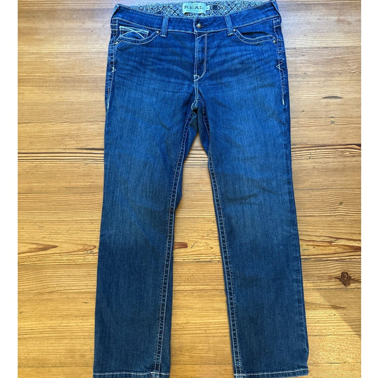 Ariat dark wash white stitching boot cut mens jeans SIZE 34