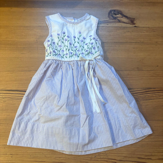 Rare Editions 90s purple sleeveless floral embroidered gingham dress SIZE 5