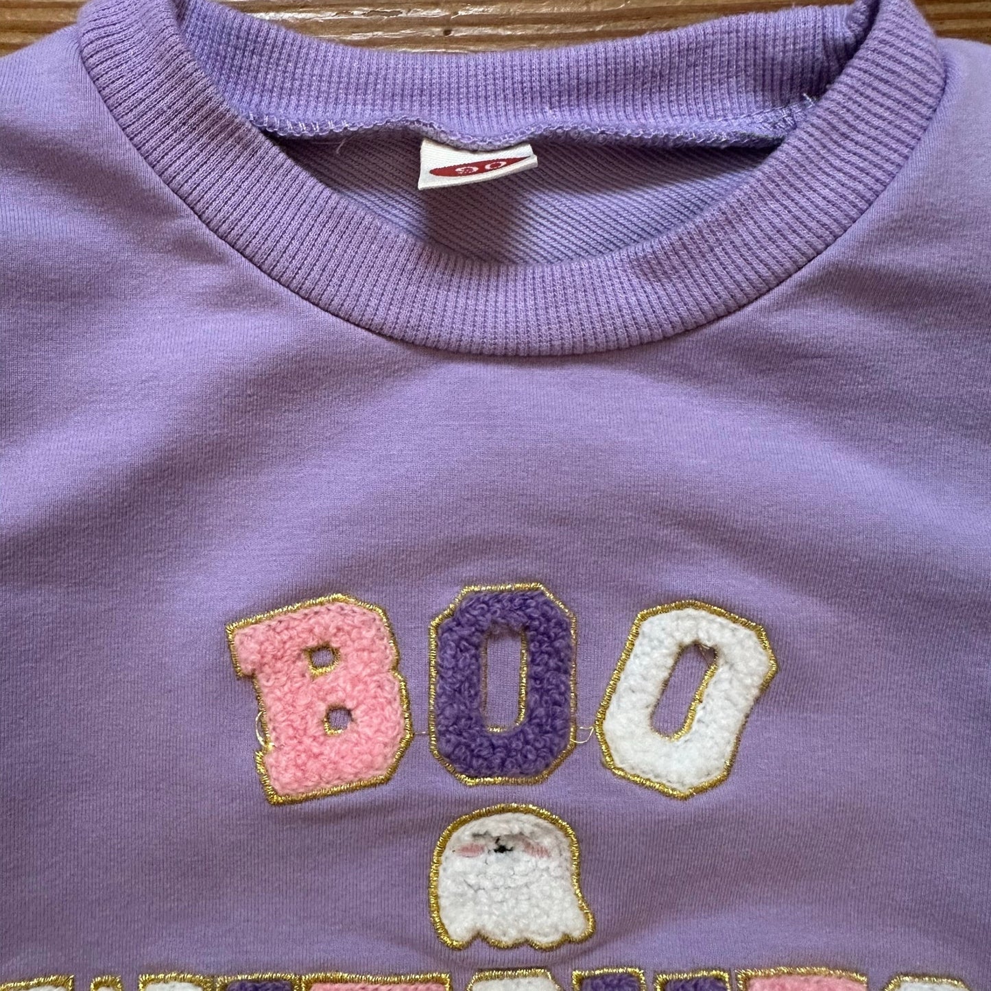 Shein purple Boo Witches Halloween embroidered crew sweater SIZE 2