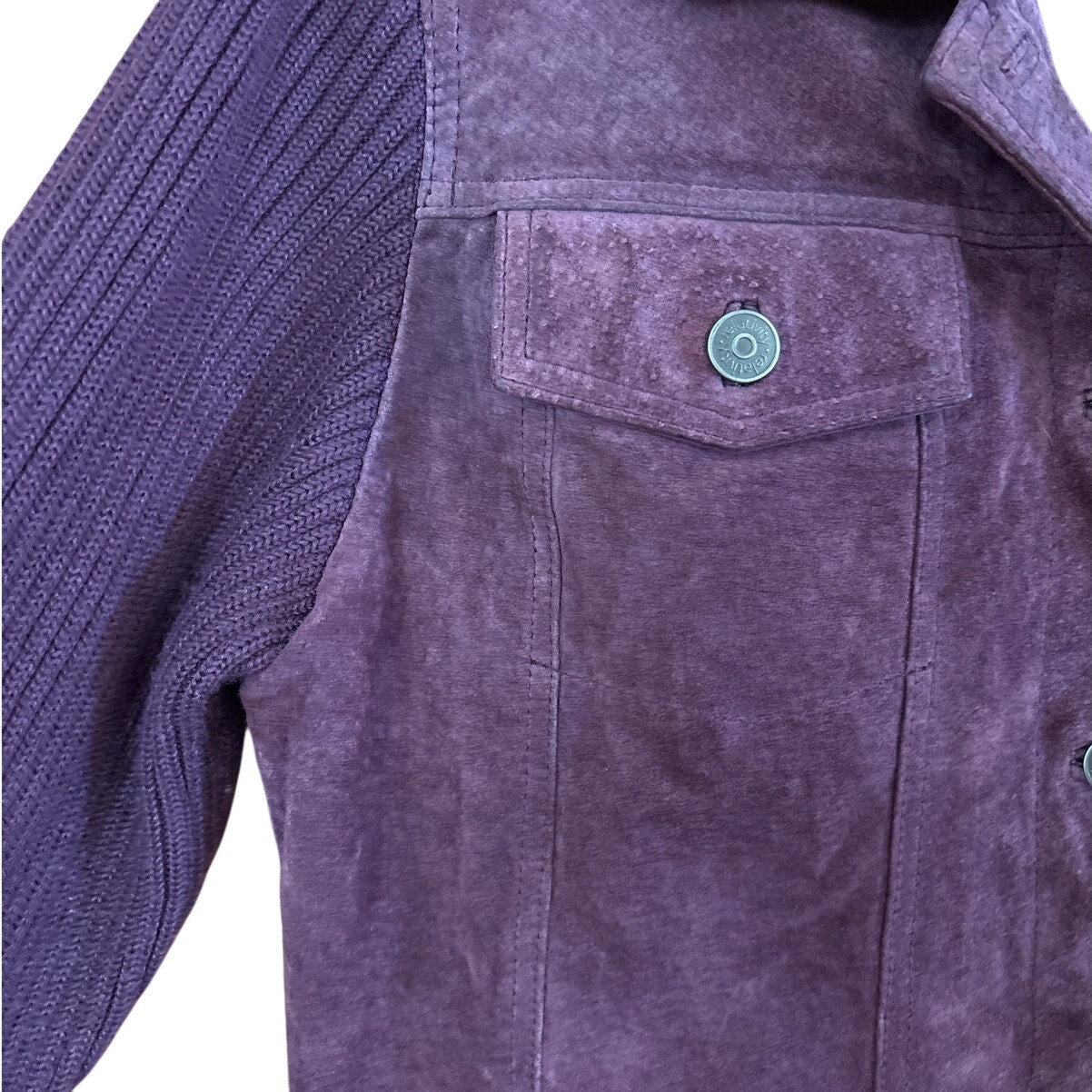 Relativity plum purple leather sweater sleeve button bomber jacket SIZE M
