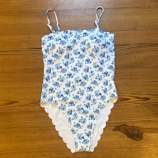 Victoria's Secret blue white floral open back cheeky one piece swimsuit SIZE XL