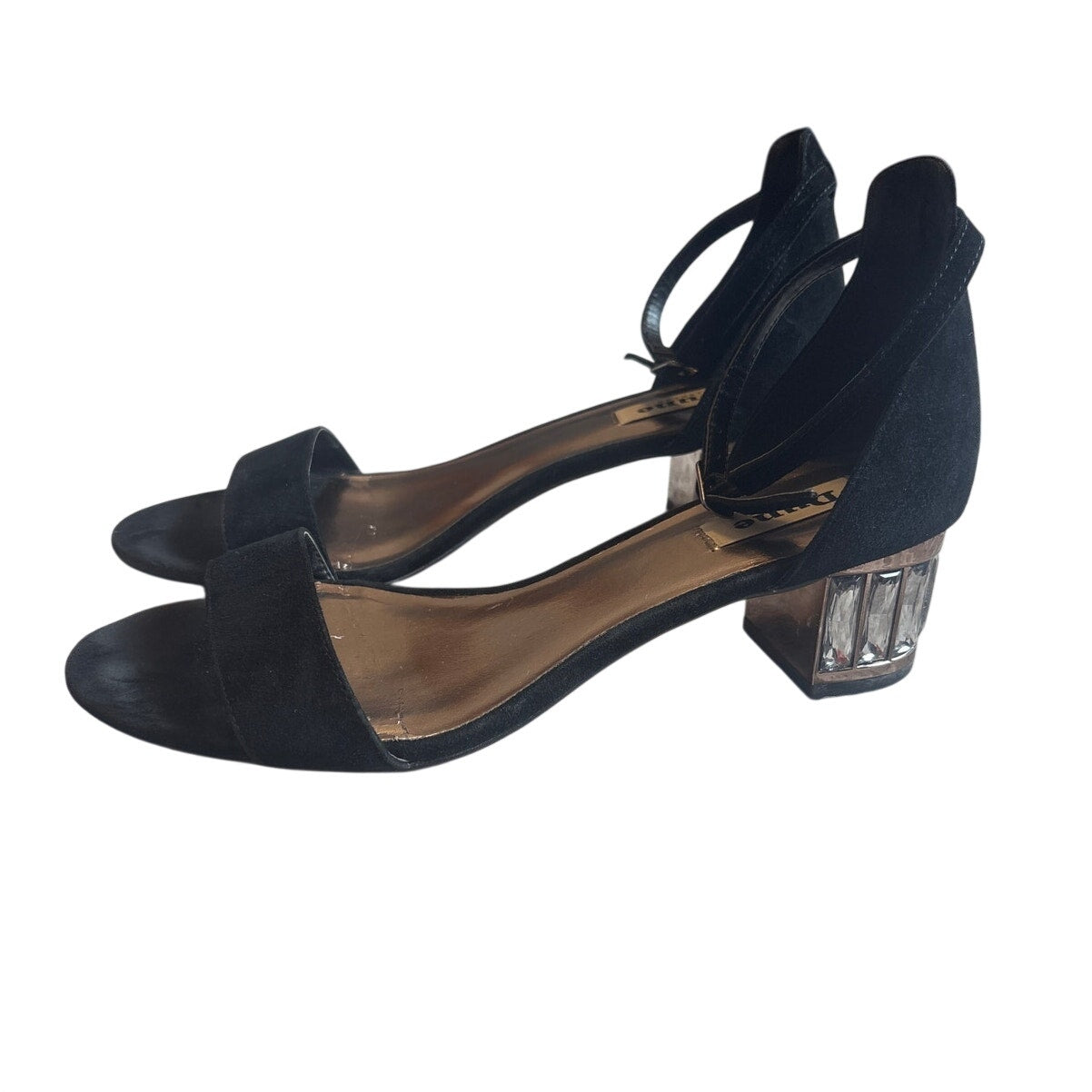 Dune London black suede jeweled heeled ankle strap sandals SIZE 8