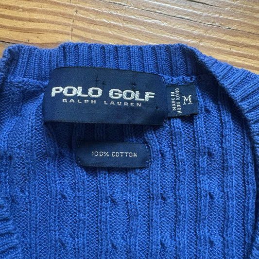 Polo Golf royal blue cotton cable knit mens pullover vest SIZE M
