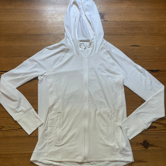 Athleta white full zip long sleeve hooded athletic shirt SIZE M