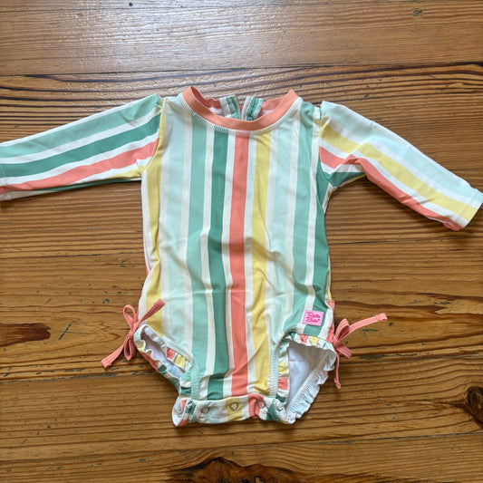 Ruffle Butts pastel striped long sleeve rah guard swimsuit SIZE 6-12M