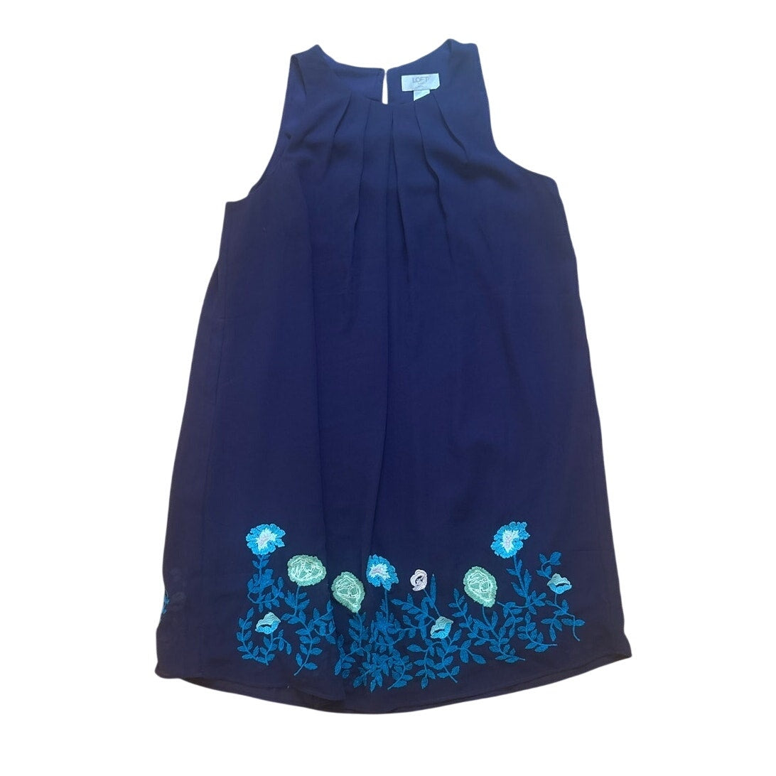 Loft blue floral embroidered sleeveless shift dress SIZE 4P