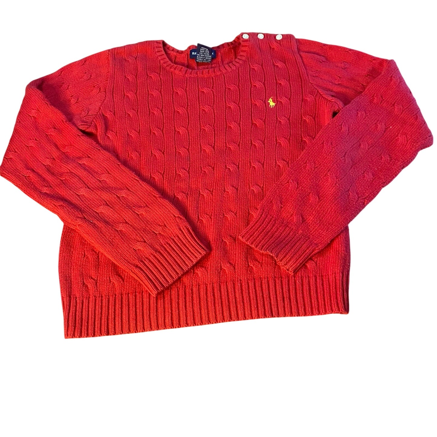 Ralph Lauren red pullover cable knit youth crew sweater SIZE L