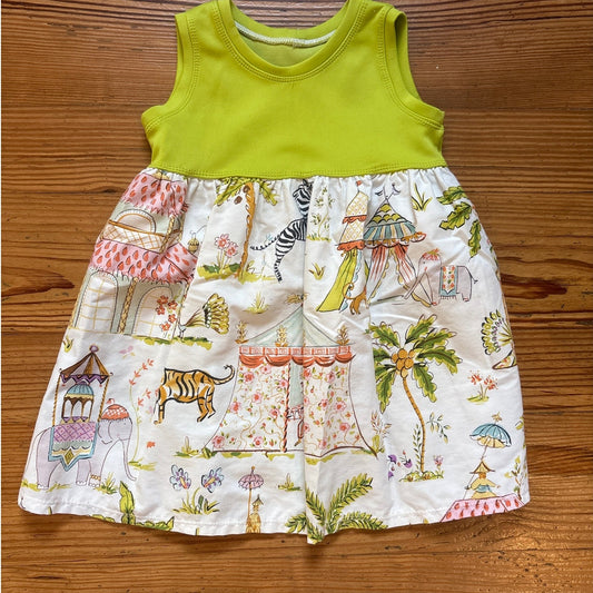 Boutique lime green Asian circus fit flare toddler dress SIZE 2T