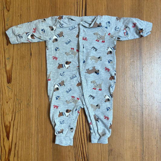 H&M gray dachshund dog long sleeve snap baby pajamas SIZE 0-3M