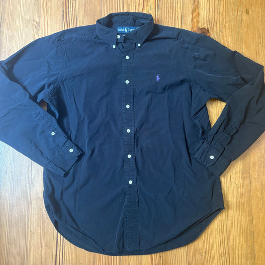 Ralph Lauren black classic fit long sleeve cotton button up shirt SIZE L