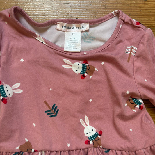 Emma & Elsa pink bunny snow winter quarter sleeve toddler dress SIZE 3T