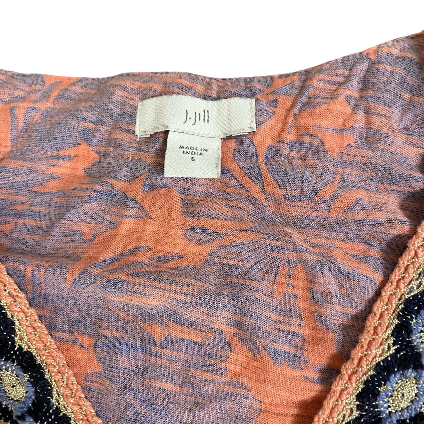 J.Jill blue pink purple floral quarter sleeve tunic shirt SIZE S