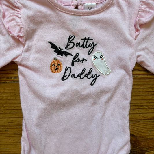 Baby Essentials pink Batty for Daddy embroidered long sleeve bodysuit SIZE 18M