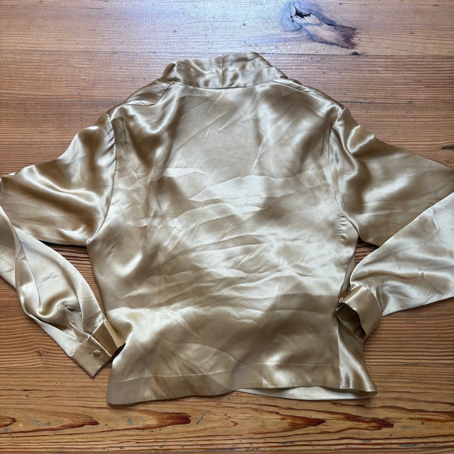 Peck & Peck gold silk long sleeve plunge neckline wrap top SIZE 4