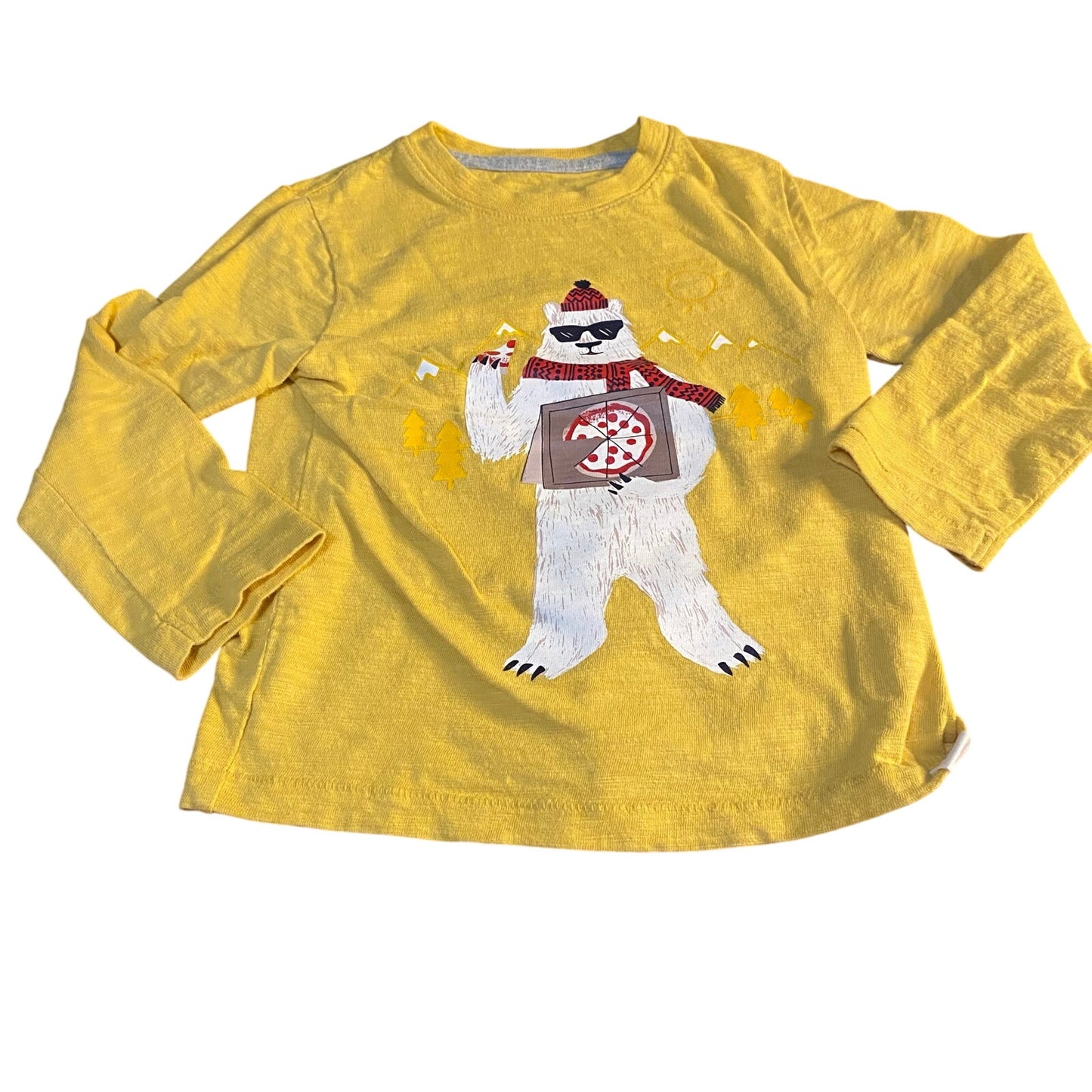 Gap yellow polar bear eating pizza winter long sleeve shirt SIZE 3