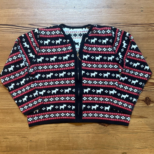 Marisa Christina reversible knit Scottish Terrier full zip womens sweater SIZE M