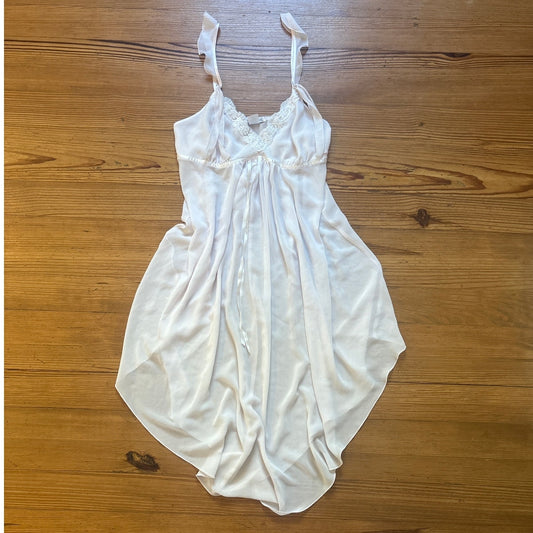 Linea Donatella light pink ruffle sleeve lace high low sheer slip dress SIZE M