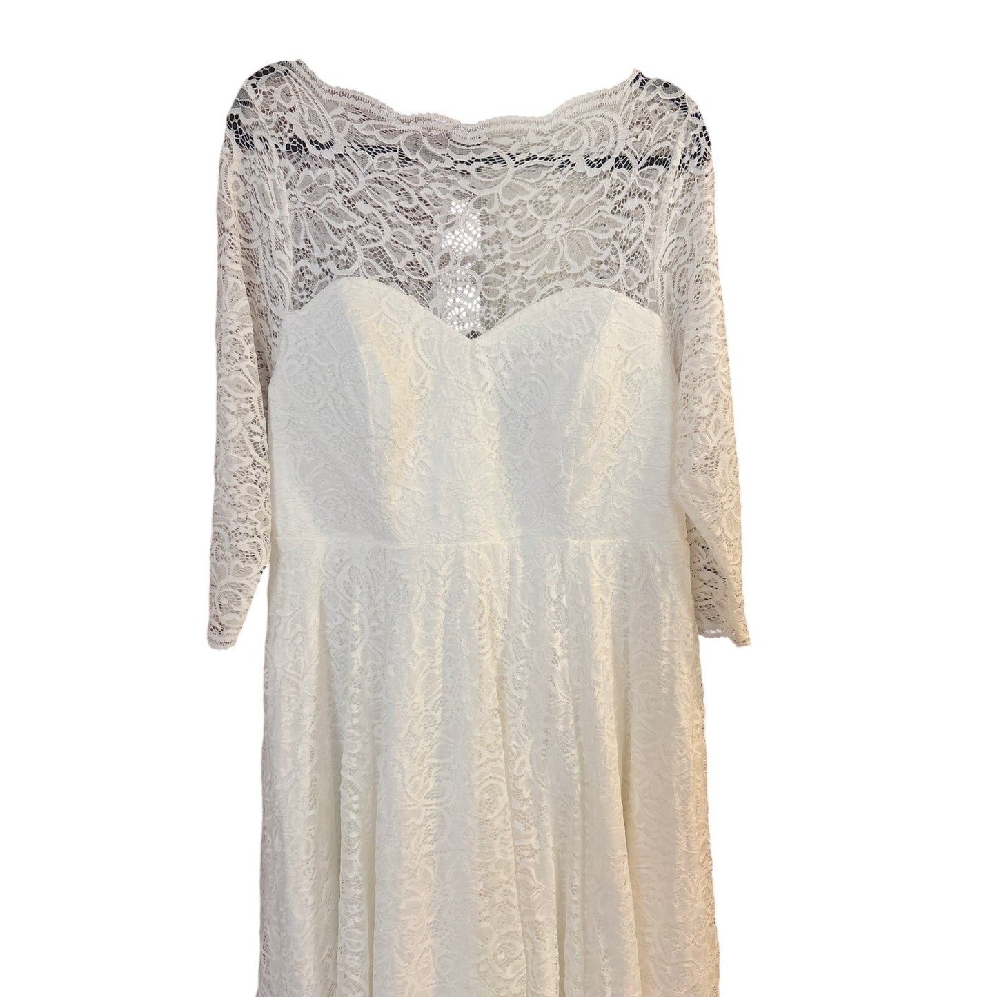 Torrid ivory white lace tea length quarter sleeve wedding dress SIZE 16