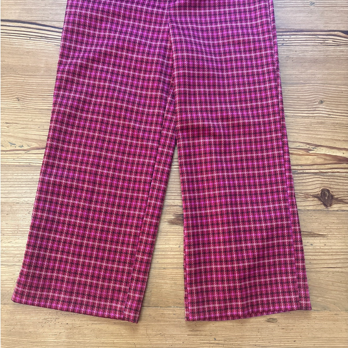 Isaac Mizrahi red plaid wide leg elastic waist trouser cropped pant SIZE 10