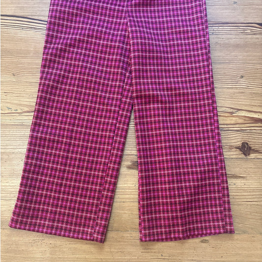 Isaac Mizrahi red plaid wide leg elastic waist trouser cropped pant SIZE 10