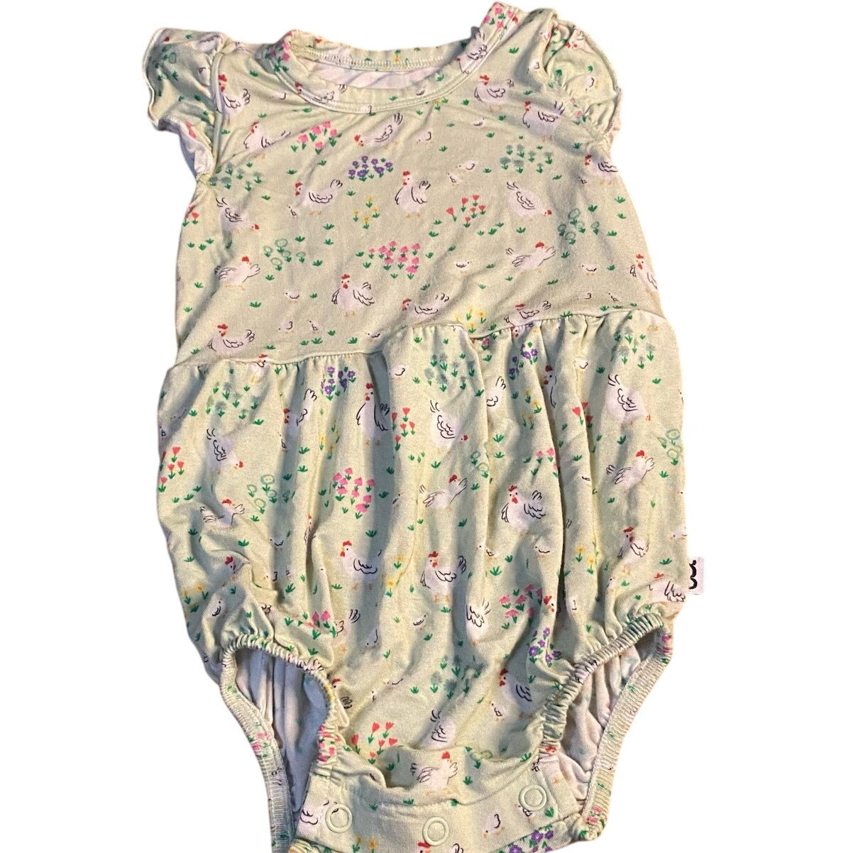 Goosies light green bamboo chicken short sleeve ruffle snap bubble SIZE 3-6M