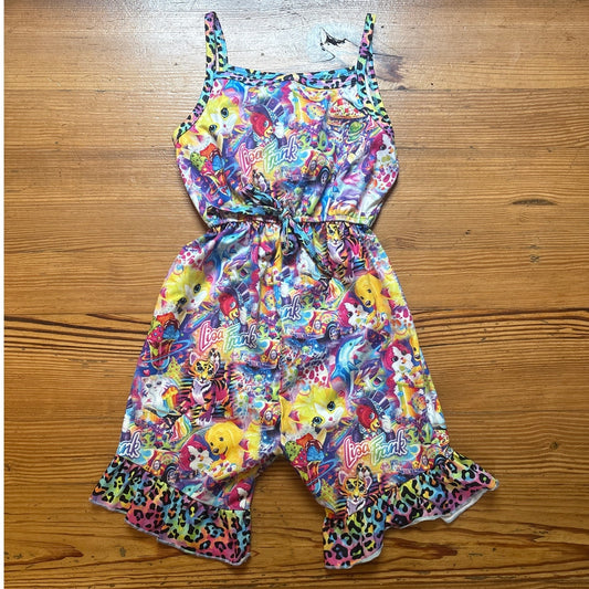 Lisa Frank colorful sleeveless flare ruffle bottom romper SIZE 7-8