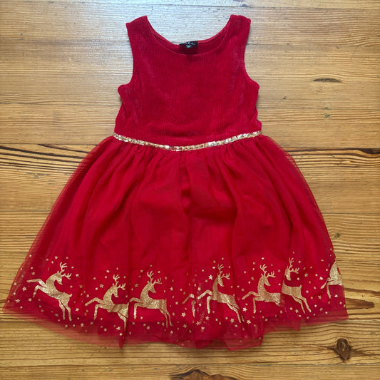 Lilt red sleeveless Christmas gold reindeer tulle girls dress SIZE  6