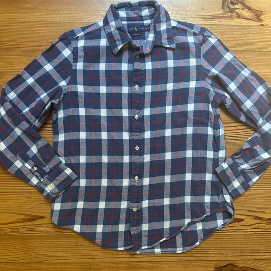 Ralph Lauren blue white flannel cotton long sleeve button up shirt SIZE XL